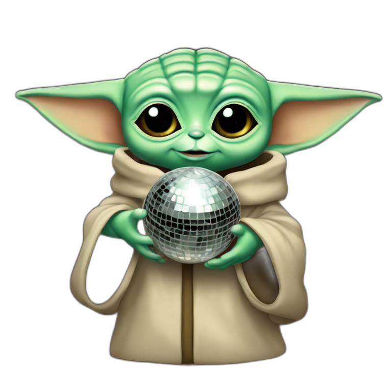 Baby yoda holding a disco ball emoji