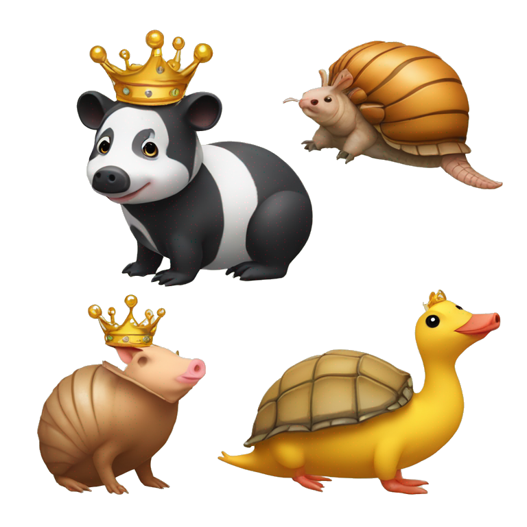 Rubber duck chubby round armadillo pig panda centipede armadillo wearing a crown emoji