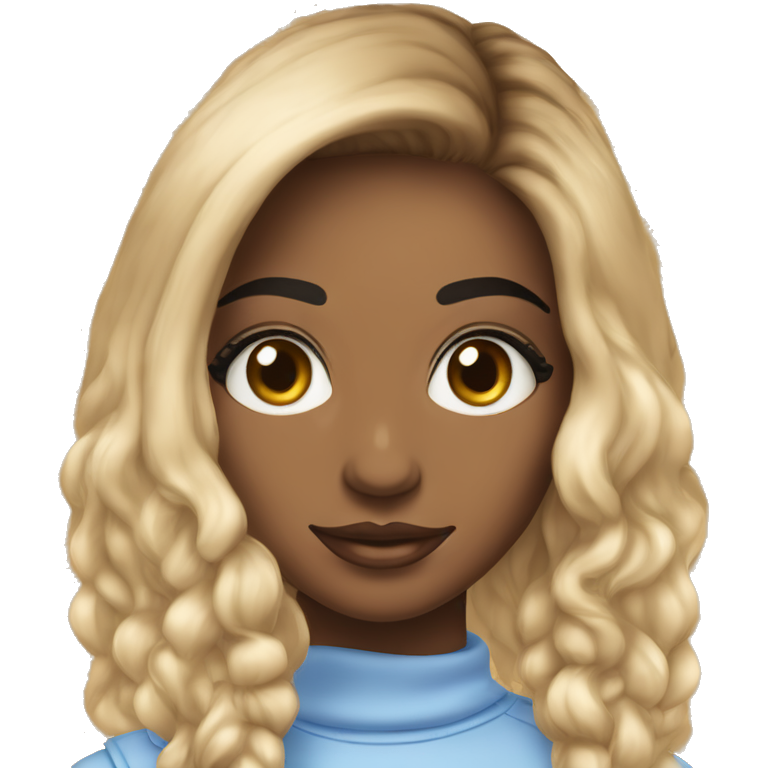 Uma mulher de olhos cor de meu morena e com iPhone 11 na mão trabalhando de social media  emoji