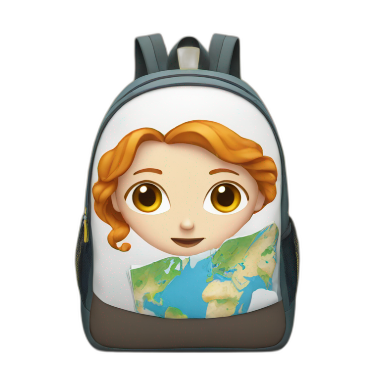 Ginger White woman backpack with the eyes and the map emoji
