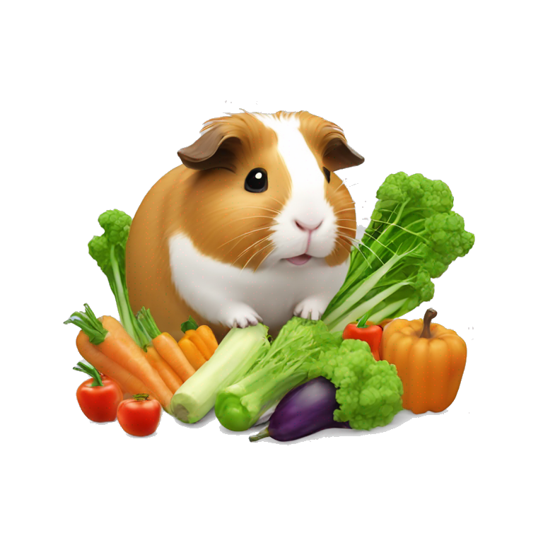 Guineapig eating a huge pile of veggies and fruit emoji