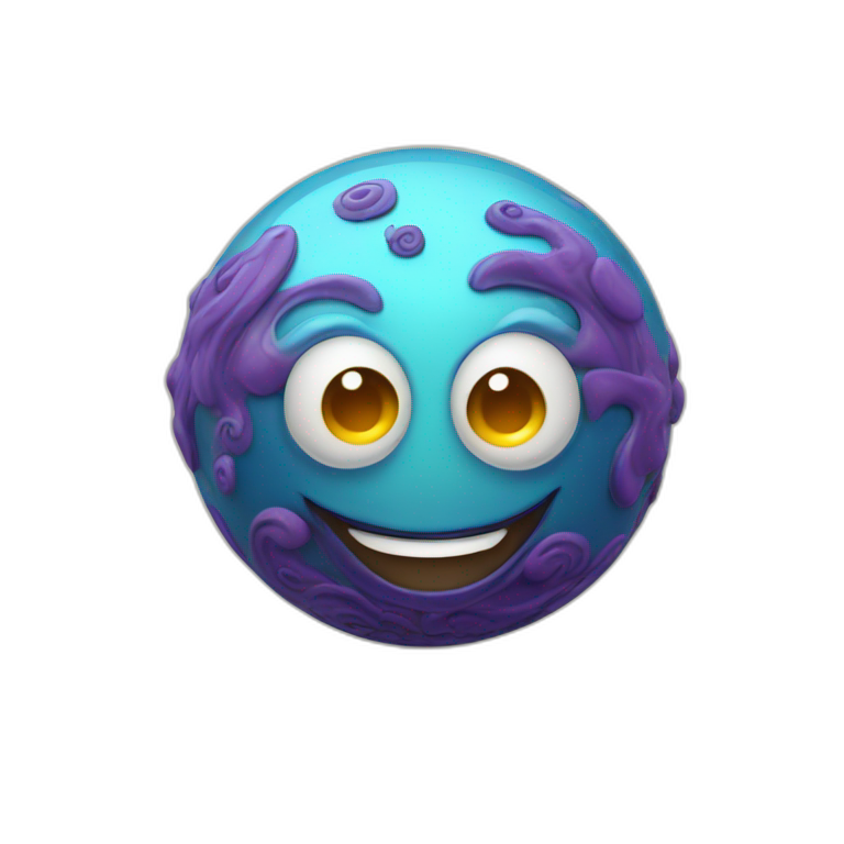 3d sphere with a cartoon genie skin texture with big happy eyes emoji