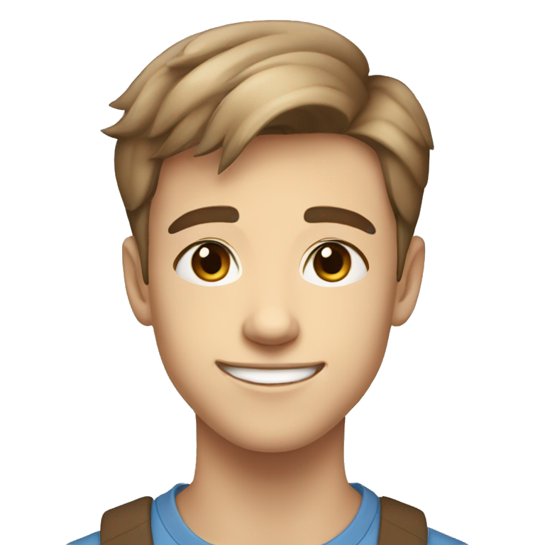 confident happy brown teen boy with very short light brown hair blue eyes portrait angular jaw emoji