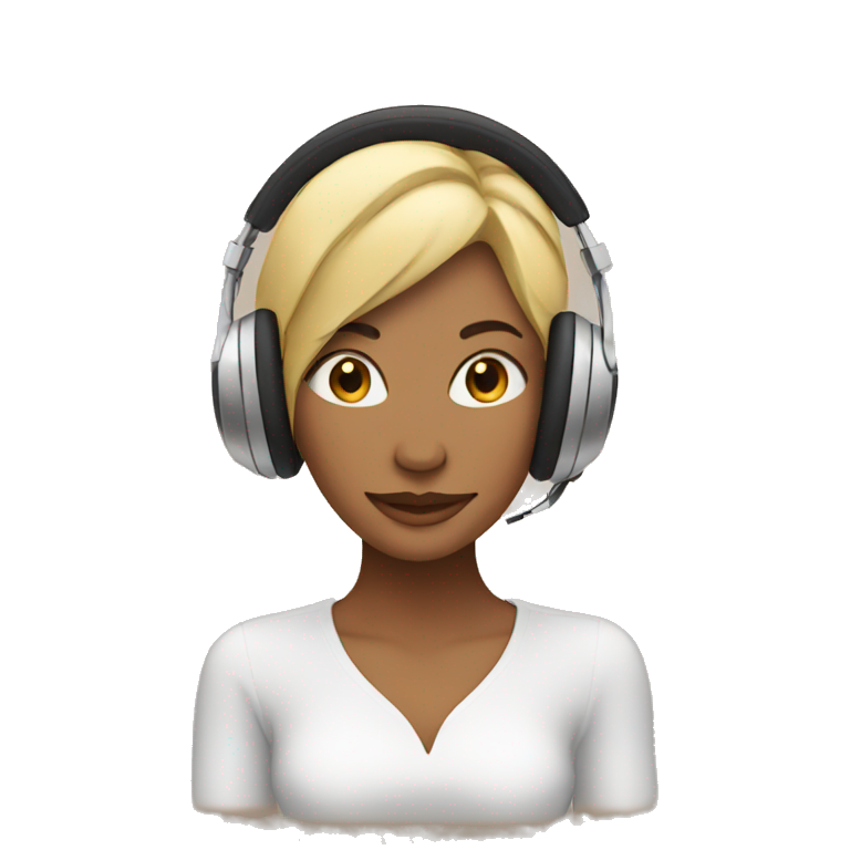 woman with headphones and music notes surrounding emoji