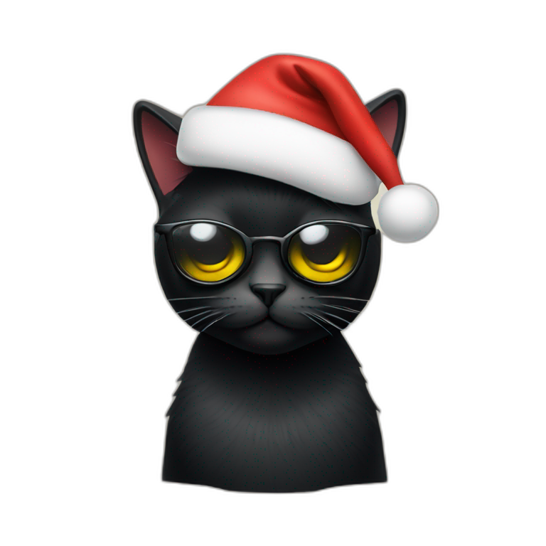 Black Cat with sunglasses and xmas hat emoji