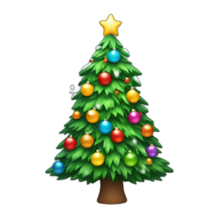Christmas tree with colorful garland and some snow on the top emoji