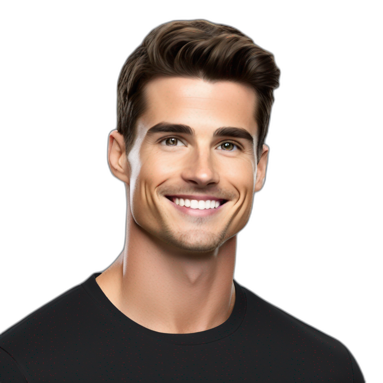 Mason mount Cristiano Ronaldo Matt Bomer 30 year old Silicon Valley product designer smiling with stubble and mustache in a black tshirt with broad shoulders profile photo emoji