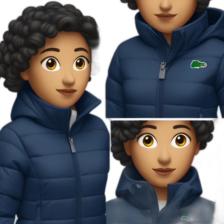 latina woman using Lacoste puffer jacket emoji AI Emoji Generator