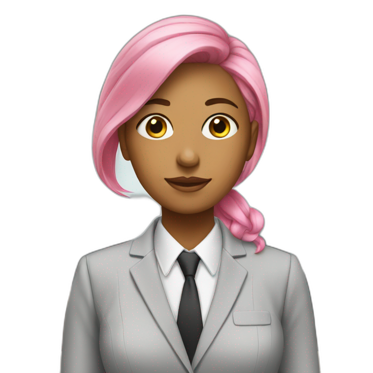 young woman in office suit, pink hair emoji