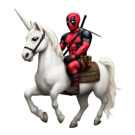 Deadpool riding a unicorn emoji AI Emoji Generator