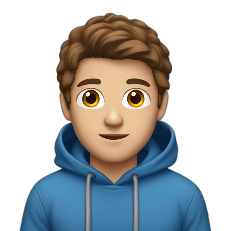 male with brown hair and brown eyes and wears a blue hoodie emoji