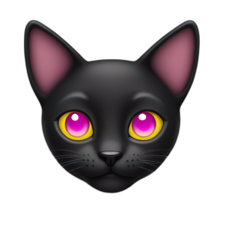 black cat with yellow eyes and pink nose emoji