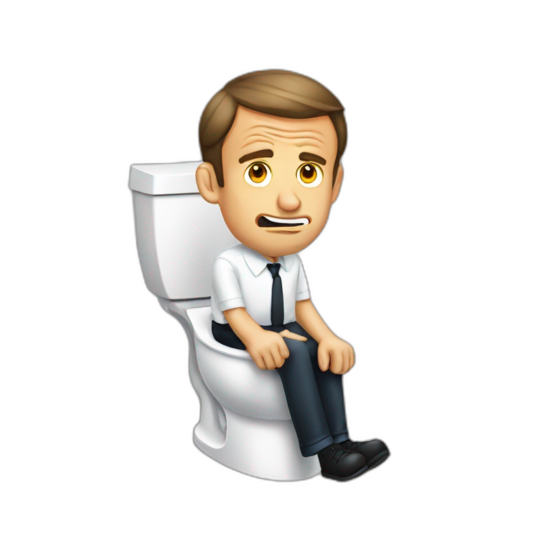 Emmanuel macron sitting on toilets having a hard time emoji