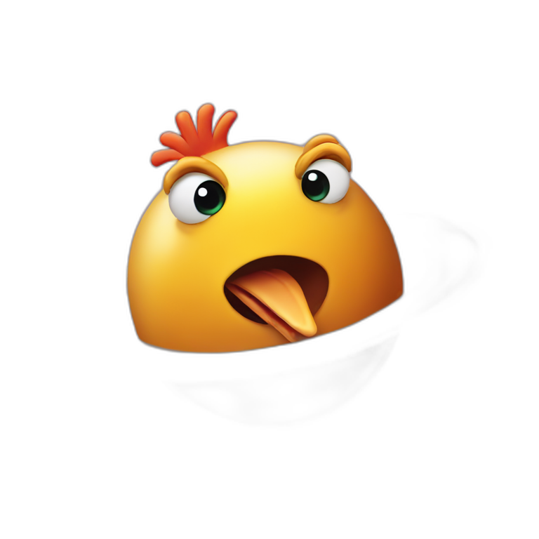 planet Saturn with a cartoon thinking chicken face emoji