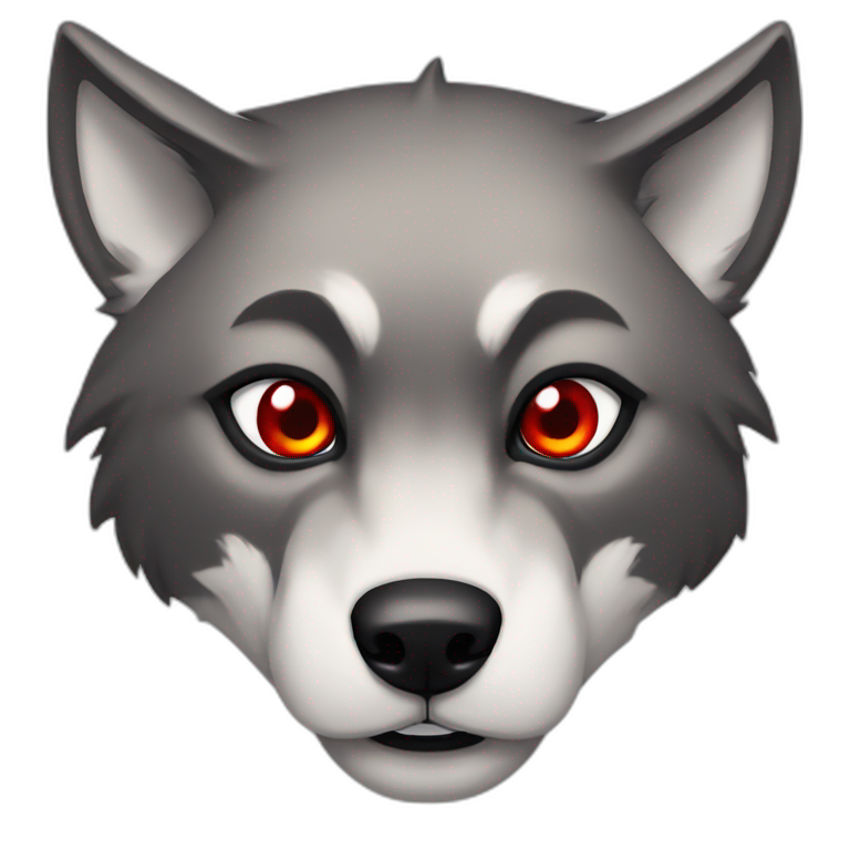 wolf aggressive, red eyes, black haird emoji