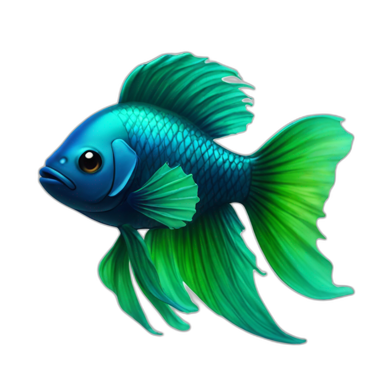 black and blue and green beta fish smirking emoji