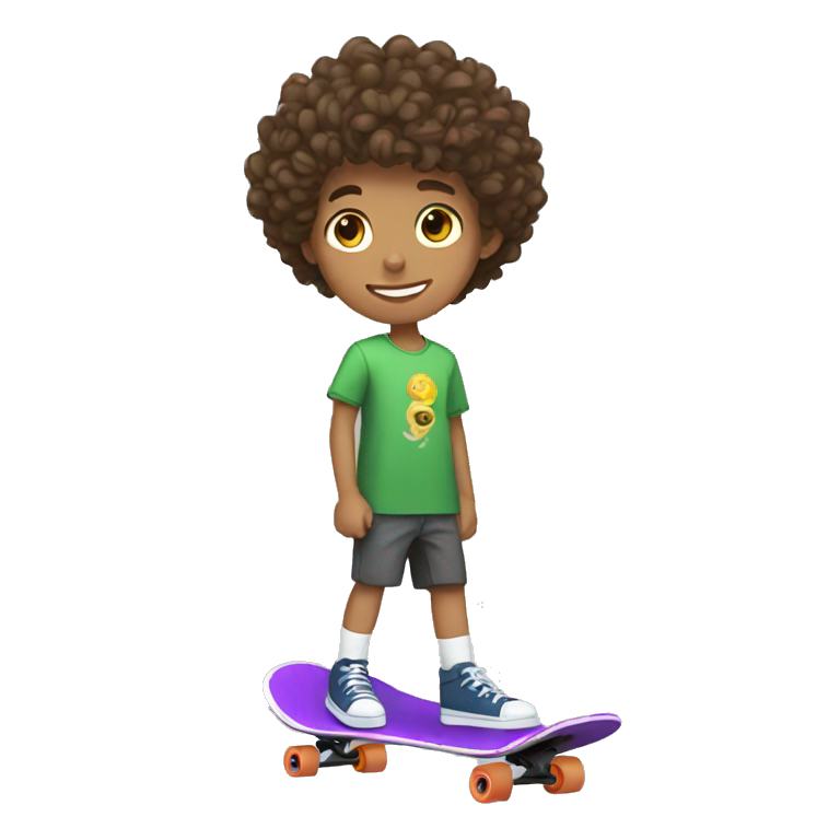 teenage boy with curly brown hair skateboarding  emoji
