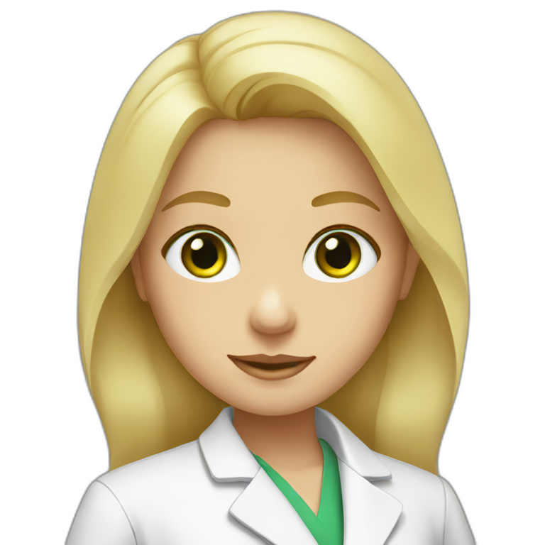 Blond green eyes girl with lab coat emoji