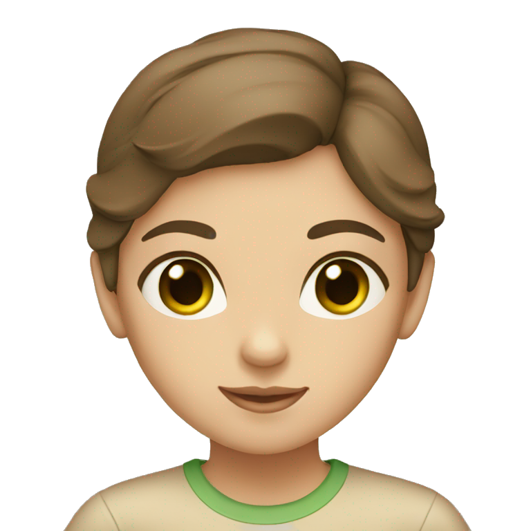 girl with brown hair and green eyes in a beige T-shirt emoji