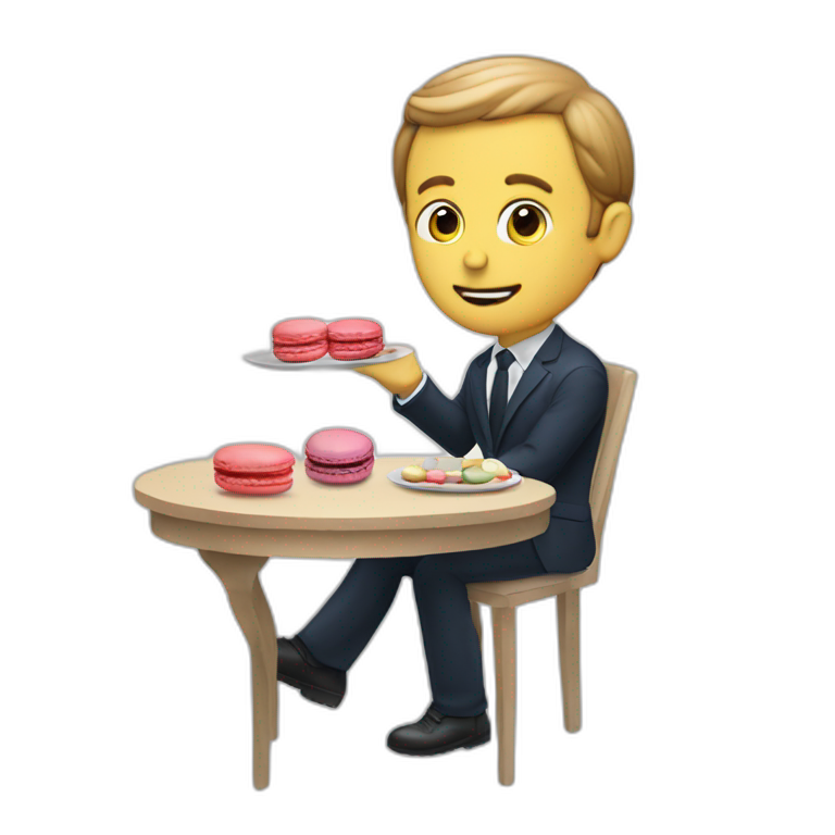 Macron en train de manger un macaron emoji