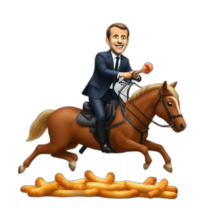 emmanuel macron riding a saussage emoji