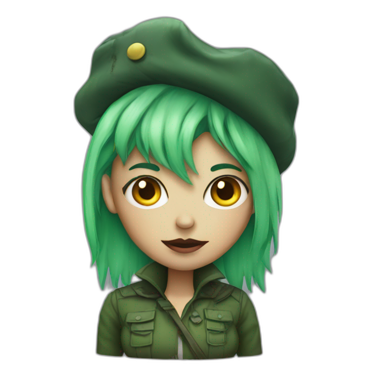 zombie woman with green hair and a green ushanka emoji