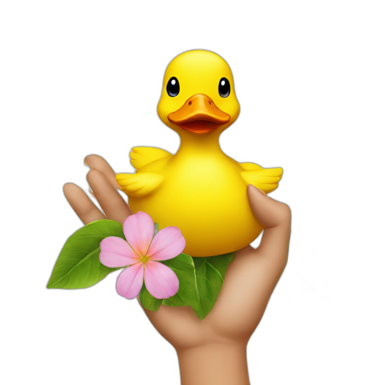 yellow duck hand a flower emoji