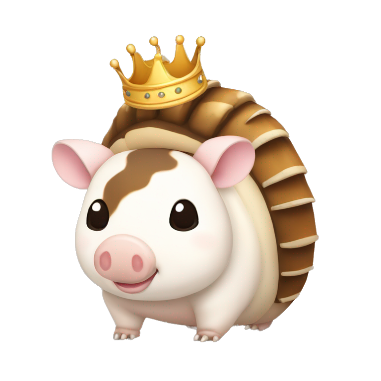 Brown and white piebald chubby round armadillo pig panda centipede armadillo wearing a crown emoji