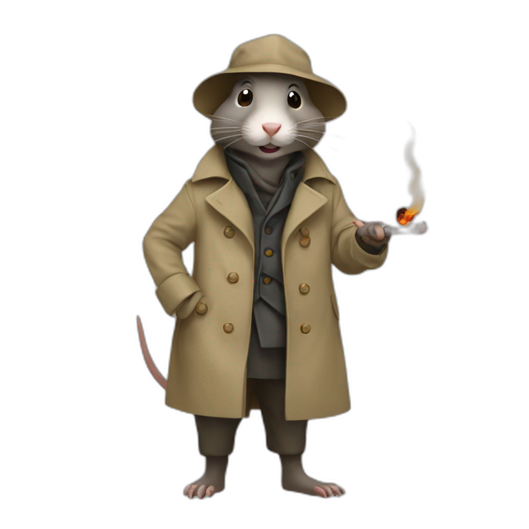 3 rats in a trench coat standing around a fire  emoji