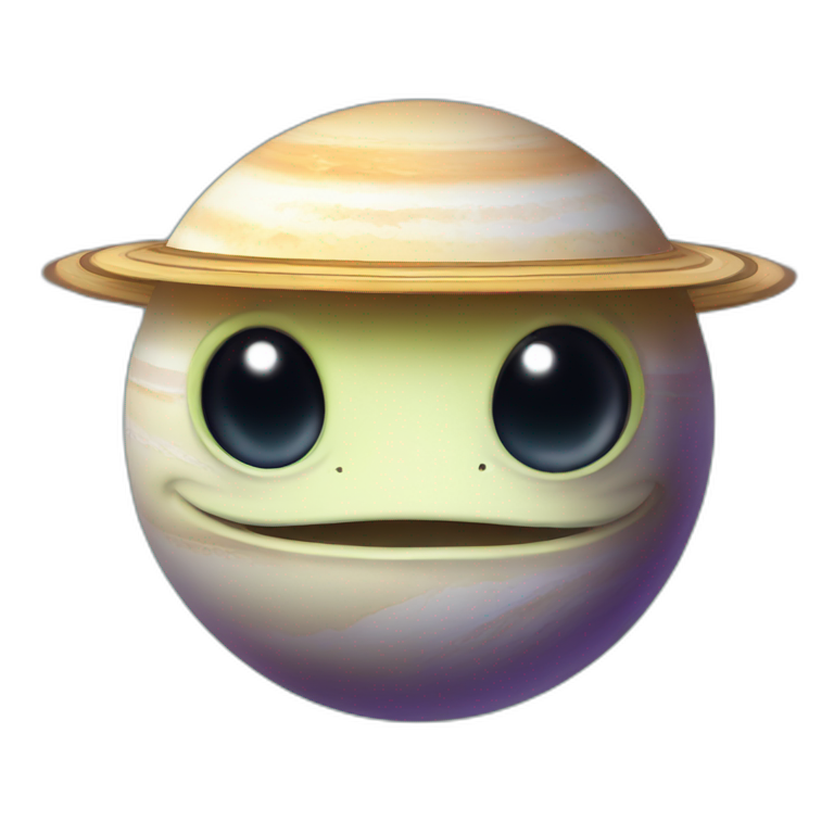 planet Saturn with a cartoon smirking lizard face emoji