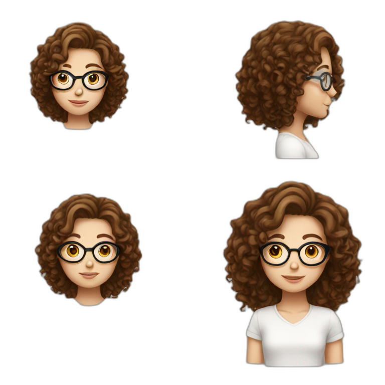 White girl with round glasses and long brown curly hair emoji