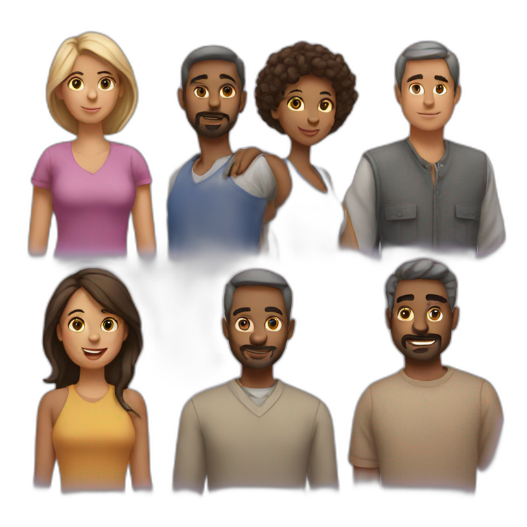 Family 8 people three men three women emoji