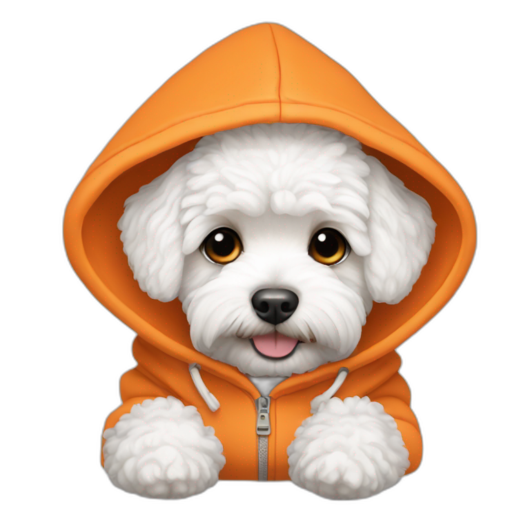 white maltipoo with orange hoodie emoji