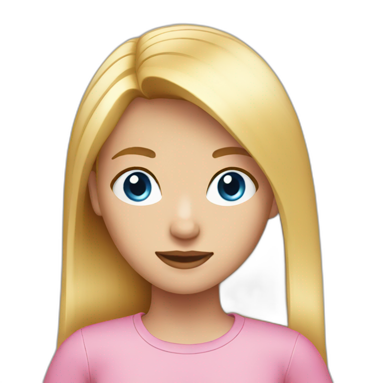 Blond girl with blue eyes and a pink shirt, straight hair emoji