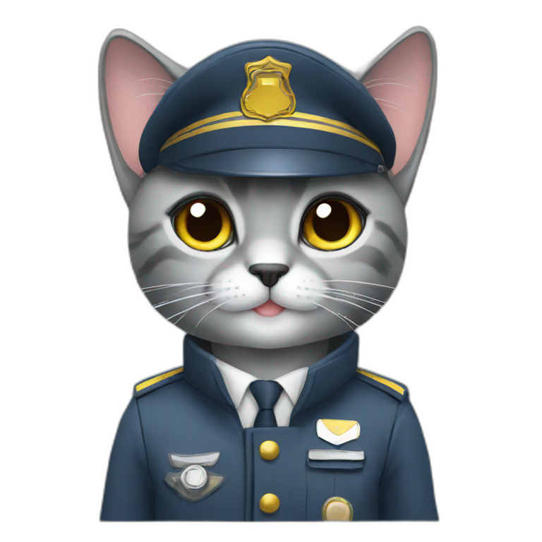 cute grey cat in a pilot uniform emoji