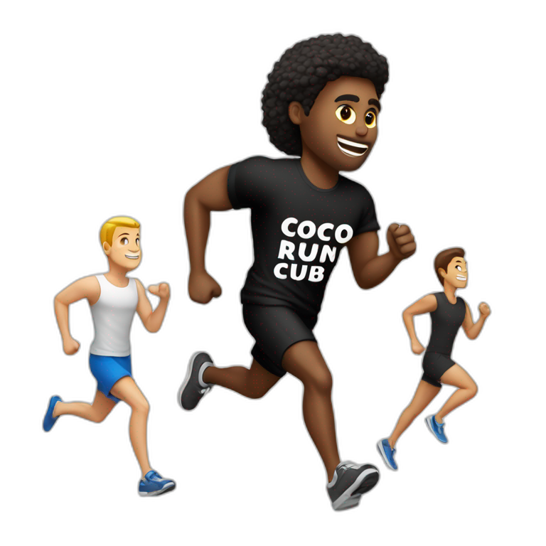 white person running with a black tshirt ans the word COCO RUN CLUB in white emoji