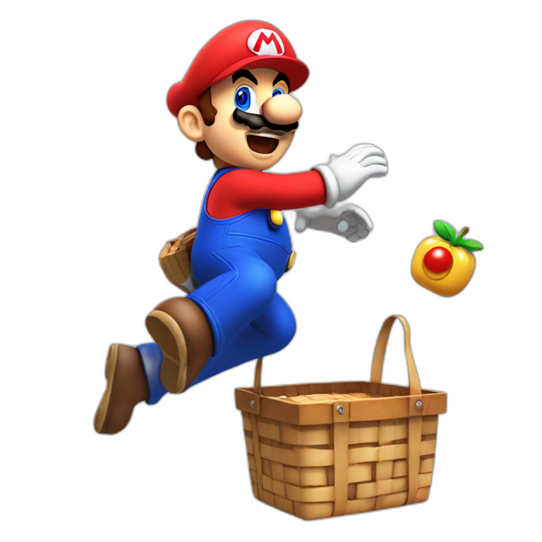 mario bouncing off a picnic basket with +XP emoji