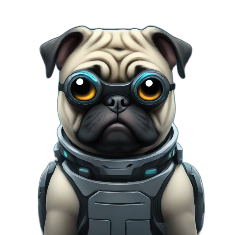 A cyberpunk pug looking at the space emoji