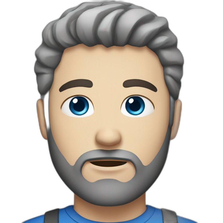 white man's face with blue eyes and with dark brown beard and hair with grey streaks in it  emoji