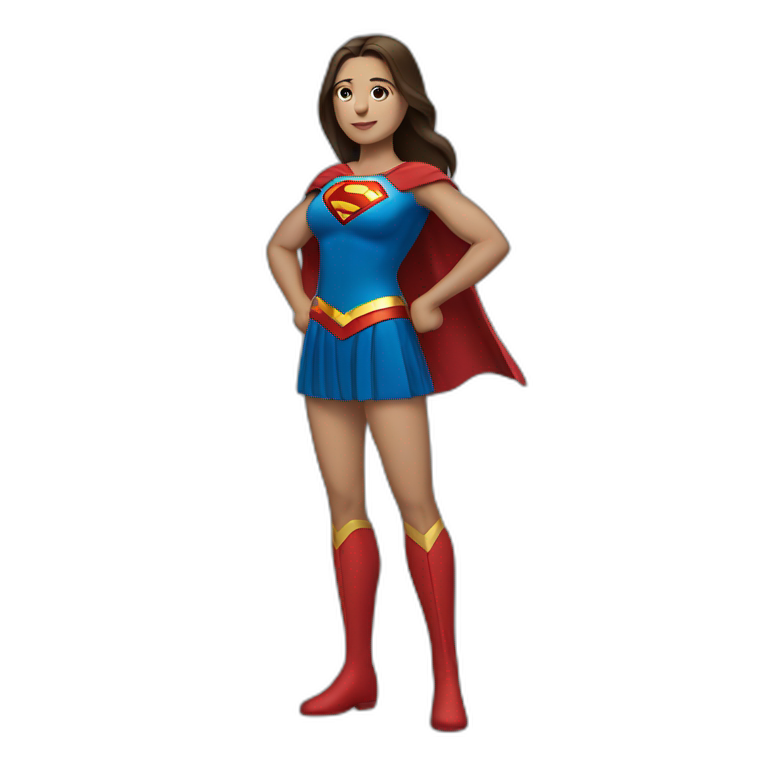 Full-length superwoman with straight brown hair and middle parting emoji
