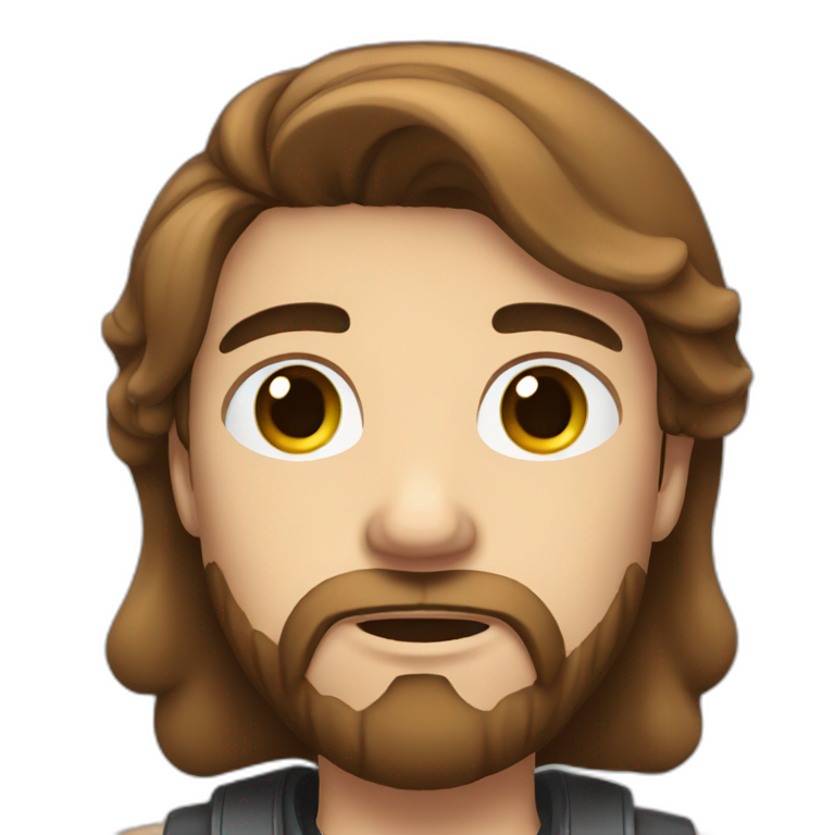 Young man with brown hair and beard, black plugs in the lobe, Tired face expression emoji