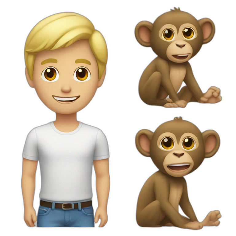 Blonde guy with a monkey emoji