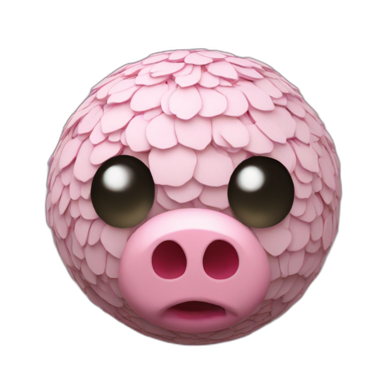 3d sphere with a cartoon wide peony Pig skin texture with spooky eyes emoji