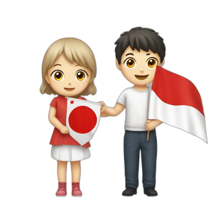 girl and boy holding japanese flag emoji