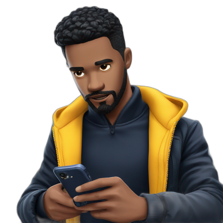 bearded boy holding phone emoji