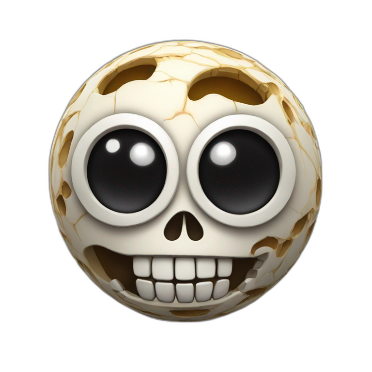 3d sphere with a cartoon Skeleton skin texture with big kind eyes emoji