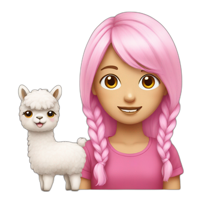 pink haired girl with alpaca emoji