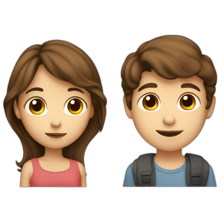 Brown-haired boy kissing brown-haired girl emoji