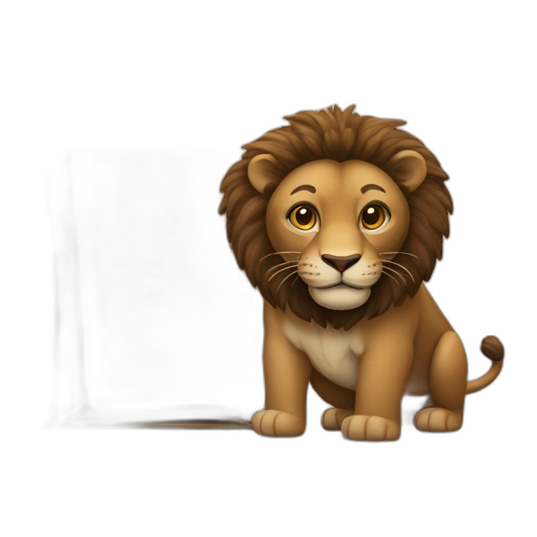 leon, animal africano  antropomorfisado de cuerpo completo con un libro en sus manos emoji
