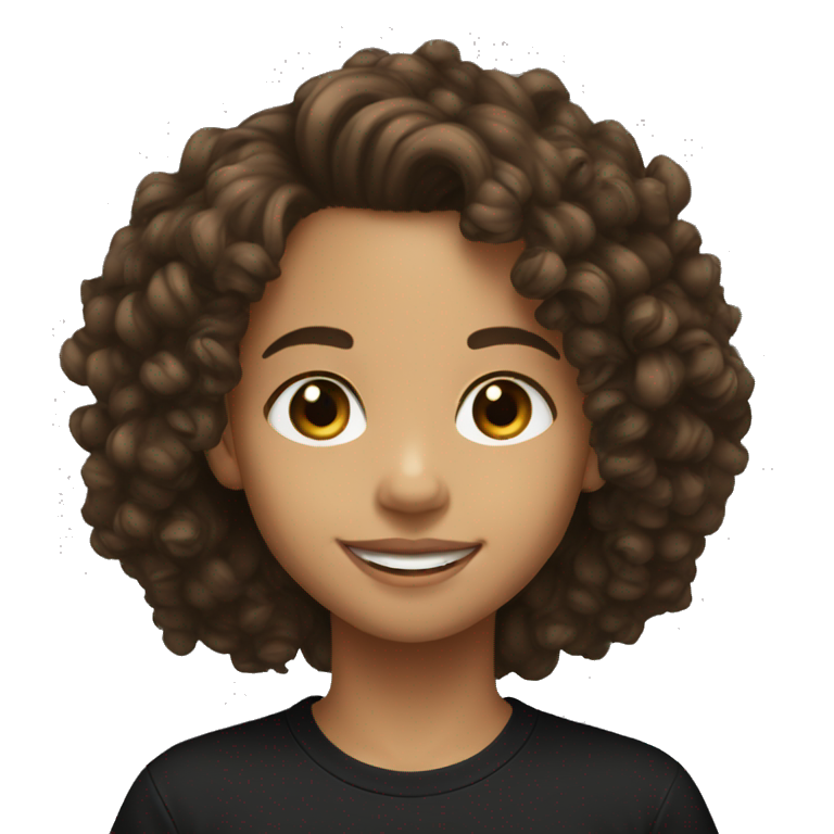 Lightskin pre teen smiling with low curly hair and black T-shirt on emoji